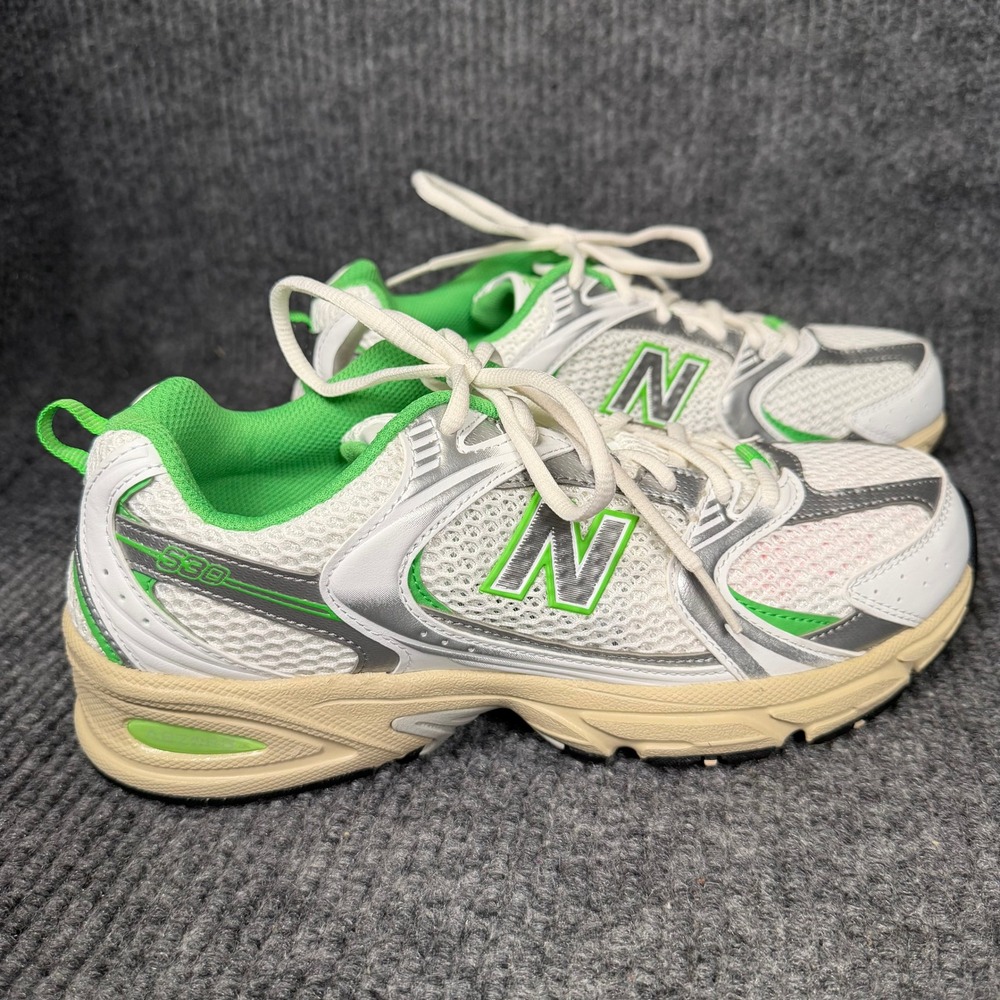 New Balance 530 Running Shoes Womens 9.5 Mens 8 White Green Silver Retro ABZORB